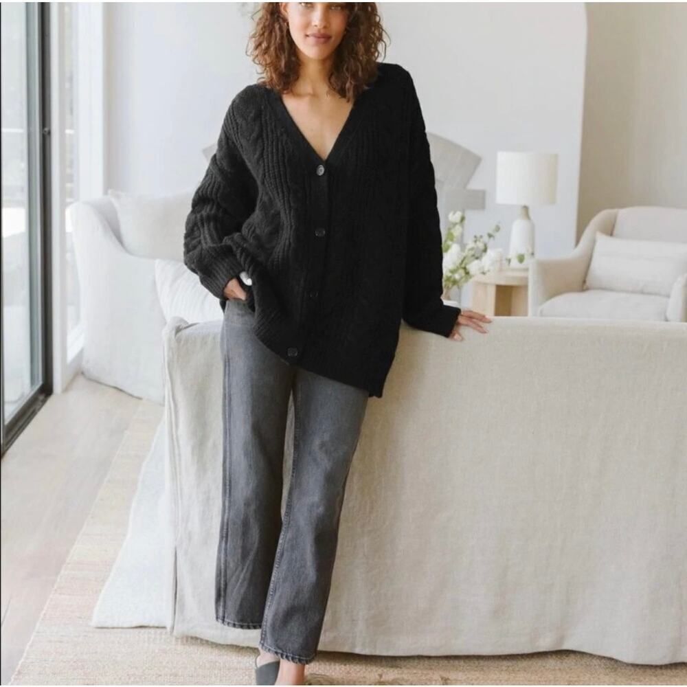 jenni kayne cable cocoon cardigan black Small
